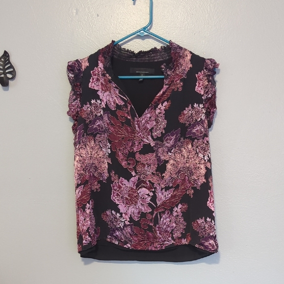 White House Black Market Tops - White House Black Market Ruffle And Velvet Pink Black Floral Blouse Wimseygoth S